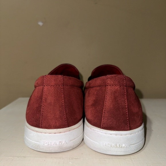 Prada Maroon Suede Red Leather Interior Slip on Loafers Men’s Sz 7 Rare - Picture 6 of 8